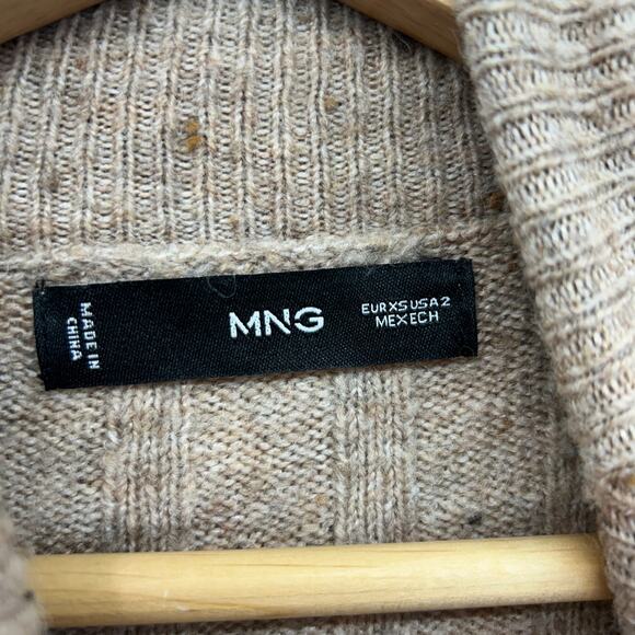 MNG MANGO Brown Wool Blend Ribbed Knit Turtleneck Midi Sweater Dress 2 Neutral - Picture 5 of 6